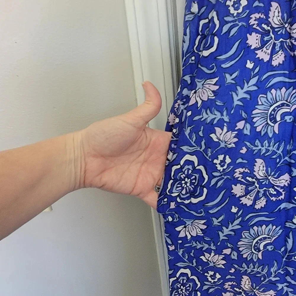 NWT Vineyard Vines Girls Flutter Sleeve Dress Blue With Pink Lt Blue Floral XL